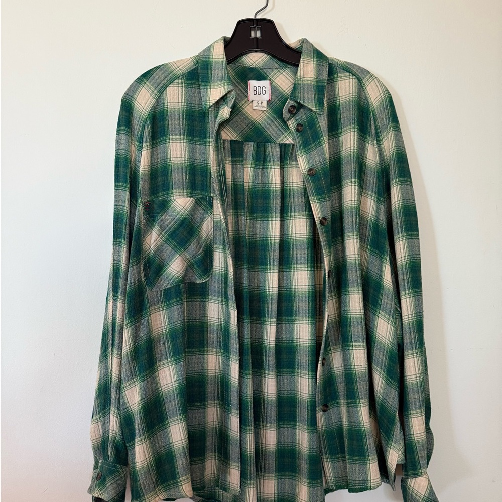 BDG Teal and Cream Plaid Shirt